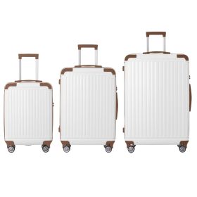 Brown 3-Piece Premium ABS Luggage Set-20", 24", and 28" Suitcases with Multi-Position Handle, Silent Spinner Wheels, and TSA-Approved Lock-Durabl