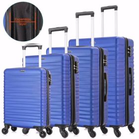 Expandable Hardshell Luggage Sets Suitcases ABS Lightweight with Spinner Wheels TSA Lock Blue