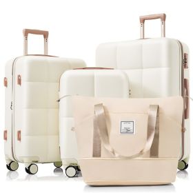 Luggage Sets 4 Piece, 20-inch with USB Port, Expandable ABS Durable Suitcase with Travel Bag, Cup Holder, ABS Hard Shell Luggage with Spinner Whe