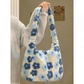 New Large Capacity Fur Bag Women's Bag Casual All-matching (Option: White And Blue-Bag Shoulder Strap)